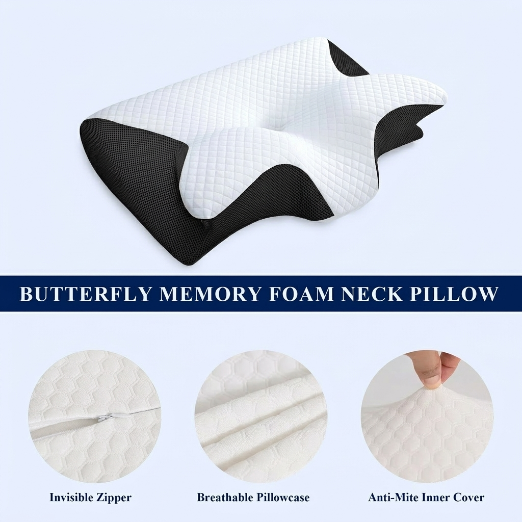 Butterfly Memory Foam Cervical Pillow For Neck & Shoulder - Buy 1 Get 1 Free